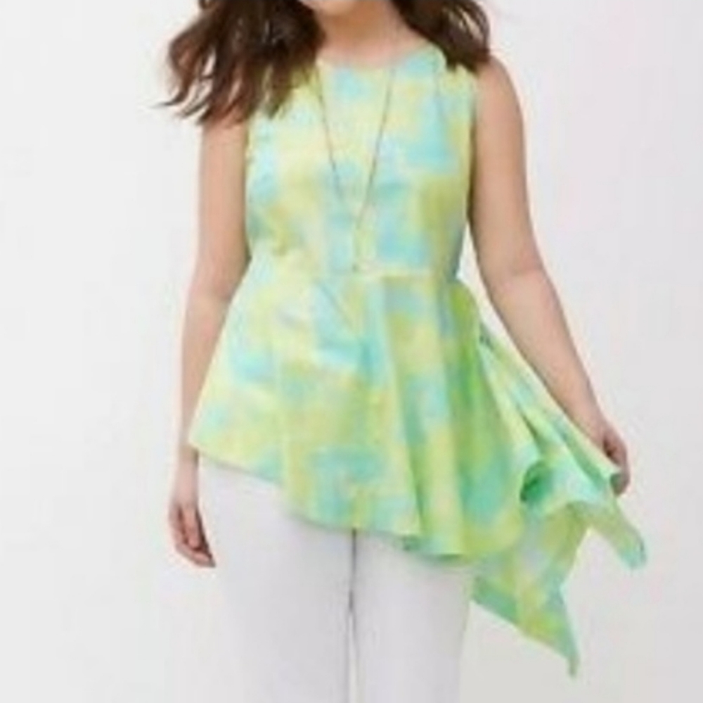 Lane Bryant Green and Blue Asymmetrical Peplum Top
